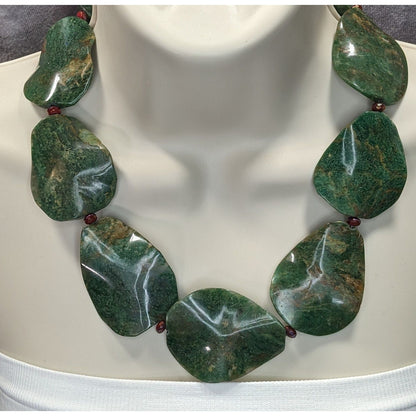 Vintage Chunky  Green Jasper Statement Necklace