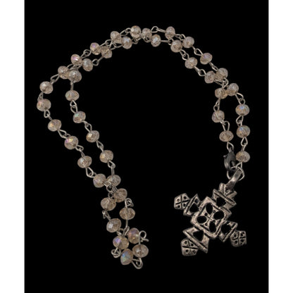 Boho Vintage Coptic Cross Necklace Crystal Beaded Silver Tone Ethiopian Style Pendant