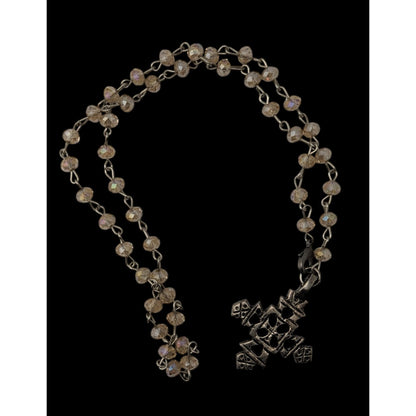 Boho Vintage Coptic Cross Necklace Crystal Beaded Silver Tone Ethiopian Style Pendant