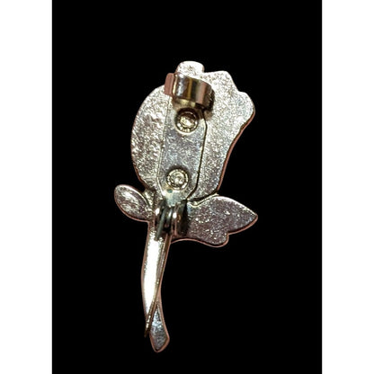 Vintage Rosebud Enamel Rhinestone Brooch