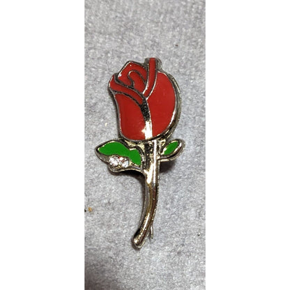 Vintage Rosebud Enamel Rhinestone Brooch