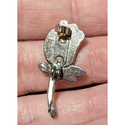 Vintage Rosebud Enamel Rhinestone Brooch