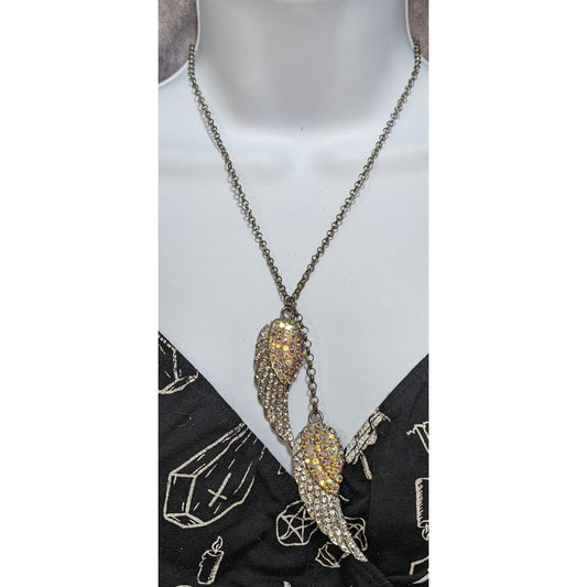 Whimsical Angel Wing Necklace With Aurora Borealis Crystals