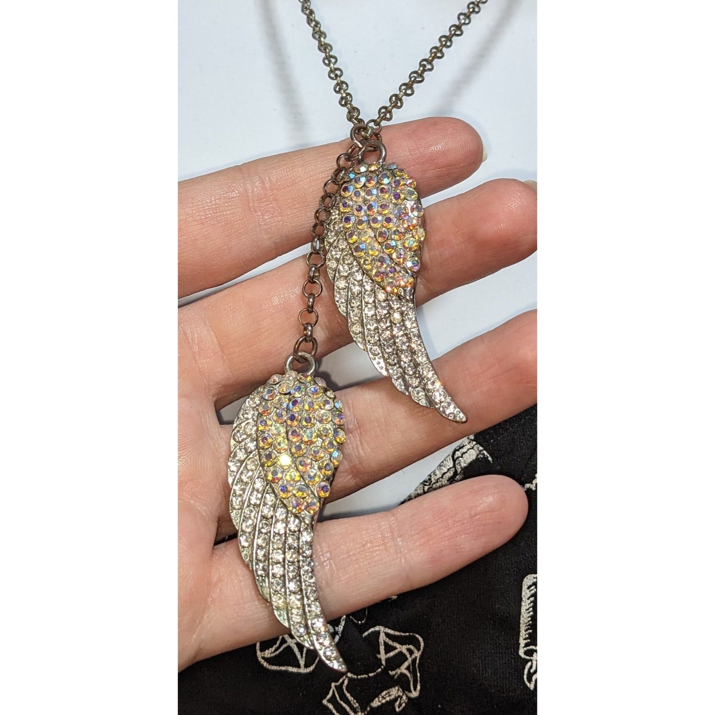 Whimsical Angel Wing Necklace With Aurora Borealis Crystals