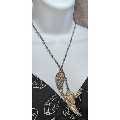 Whimsical Angel Wing Necklace With Aurora Borealis Crystals