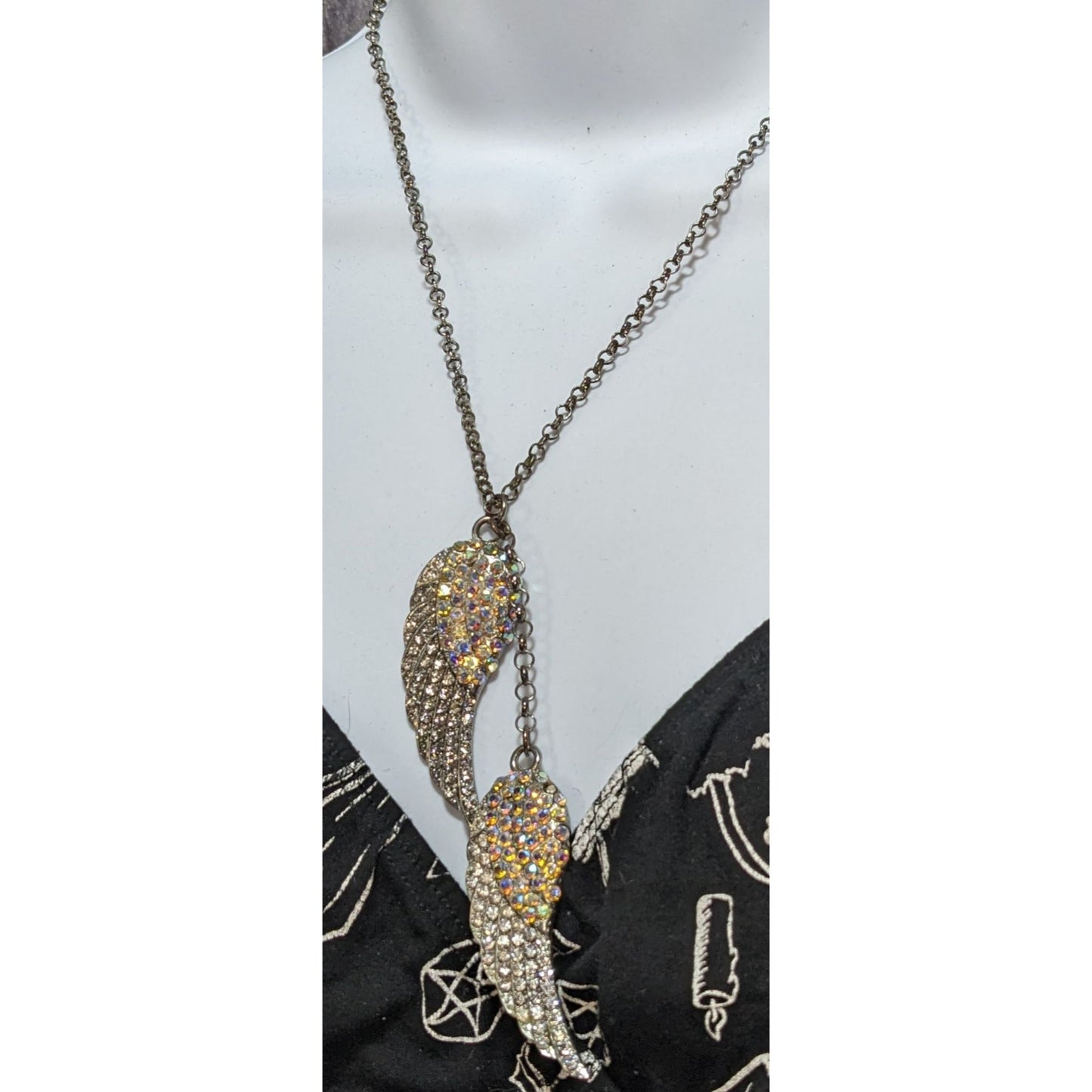 Whimsical Angel Wing Necklace With Aurora Borealis Crystals