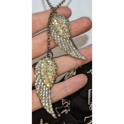 Whimsical Angel Wing Necklace With Aurora Borealis Crystals