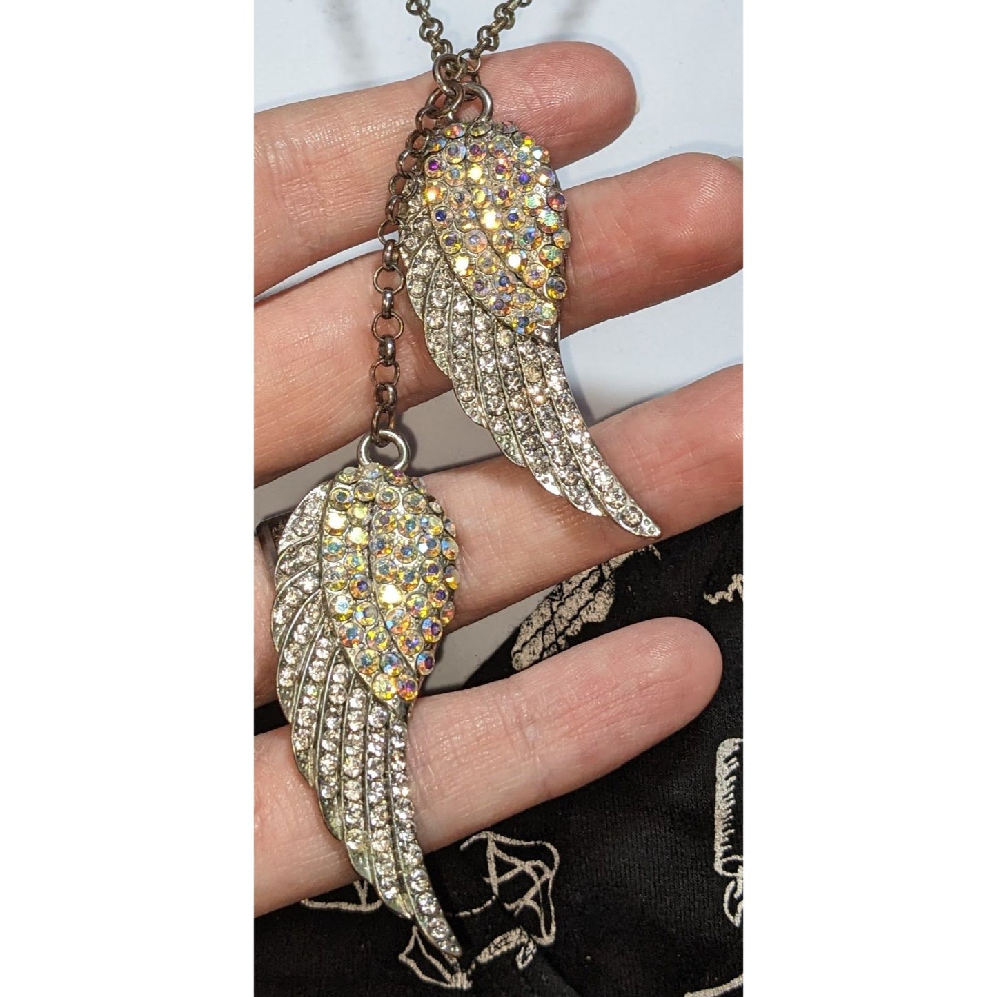 Whimsical Angel Wing Necklace With Aurora Borealis Crystals