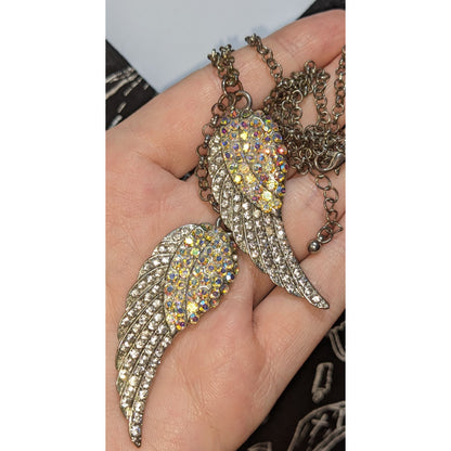 Whimsical Angel Wing Necklace With Aurora Borealis Crystals