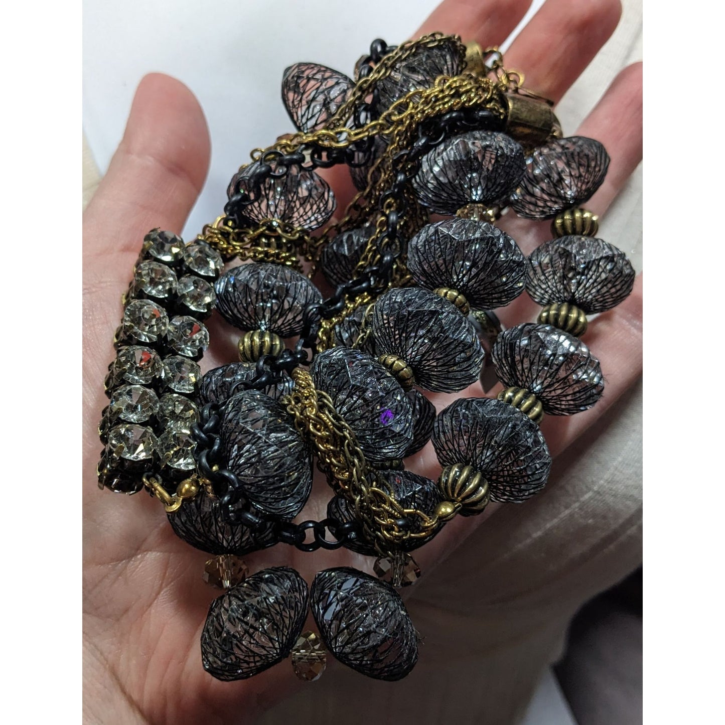 Chico's Chunky Glam Beaded Necklace With Rhinestone Accents