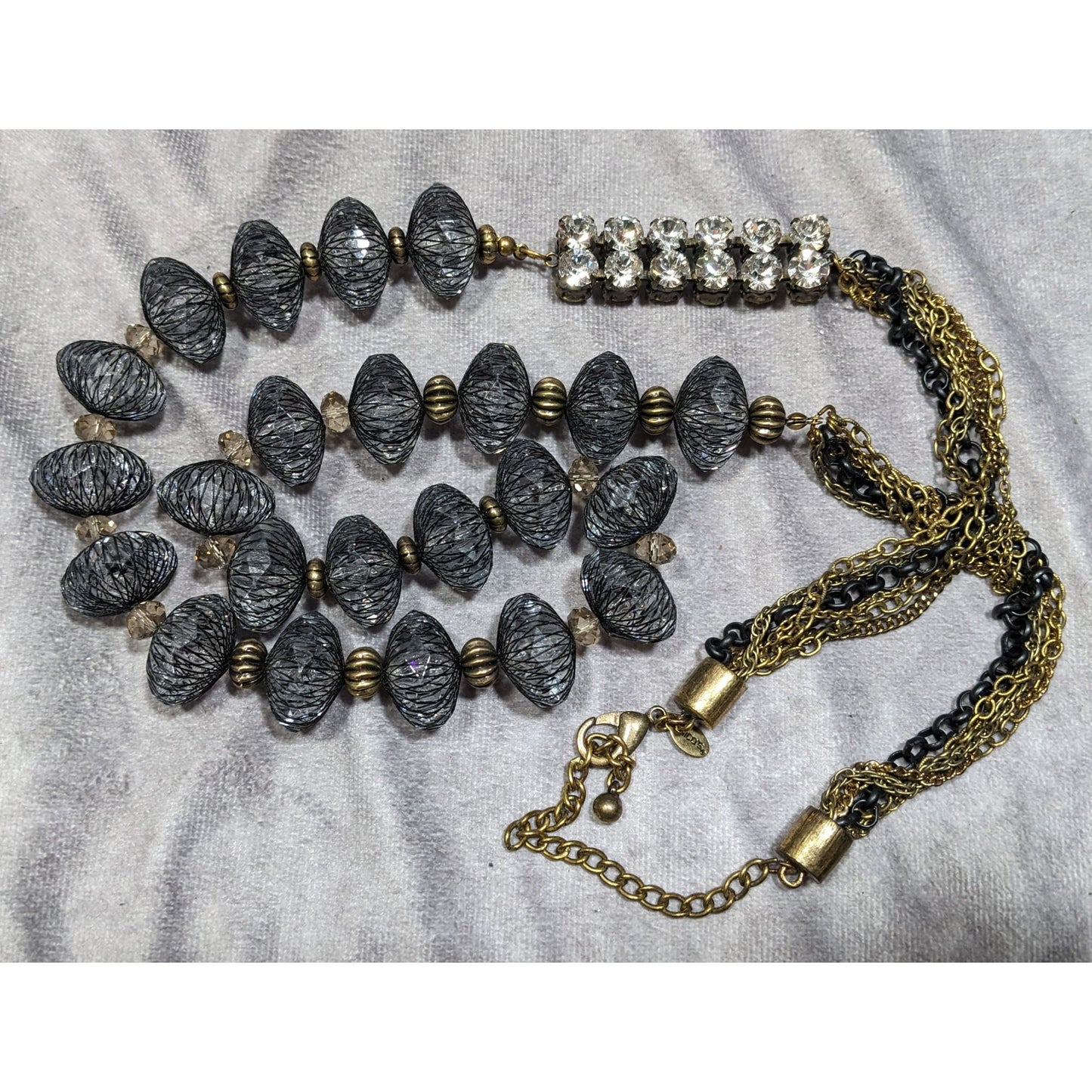 Chico's Chunky Glam Beaded Necklace With Rhinestone Accents