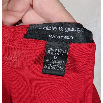 Cable & Gauge Red Long Sleeve Top With Woven Cutout