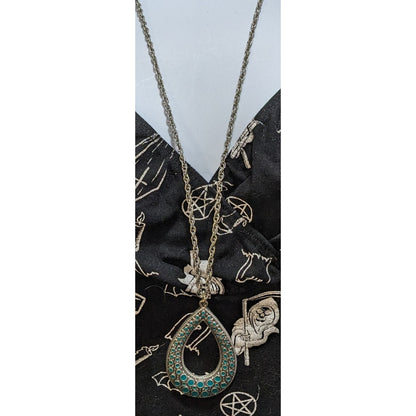 Turquoise Teardrop Pendant Necklace Silver Tone Boho Southwestern Statement Jewelr