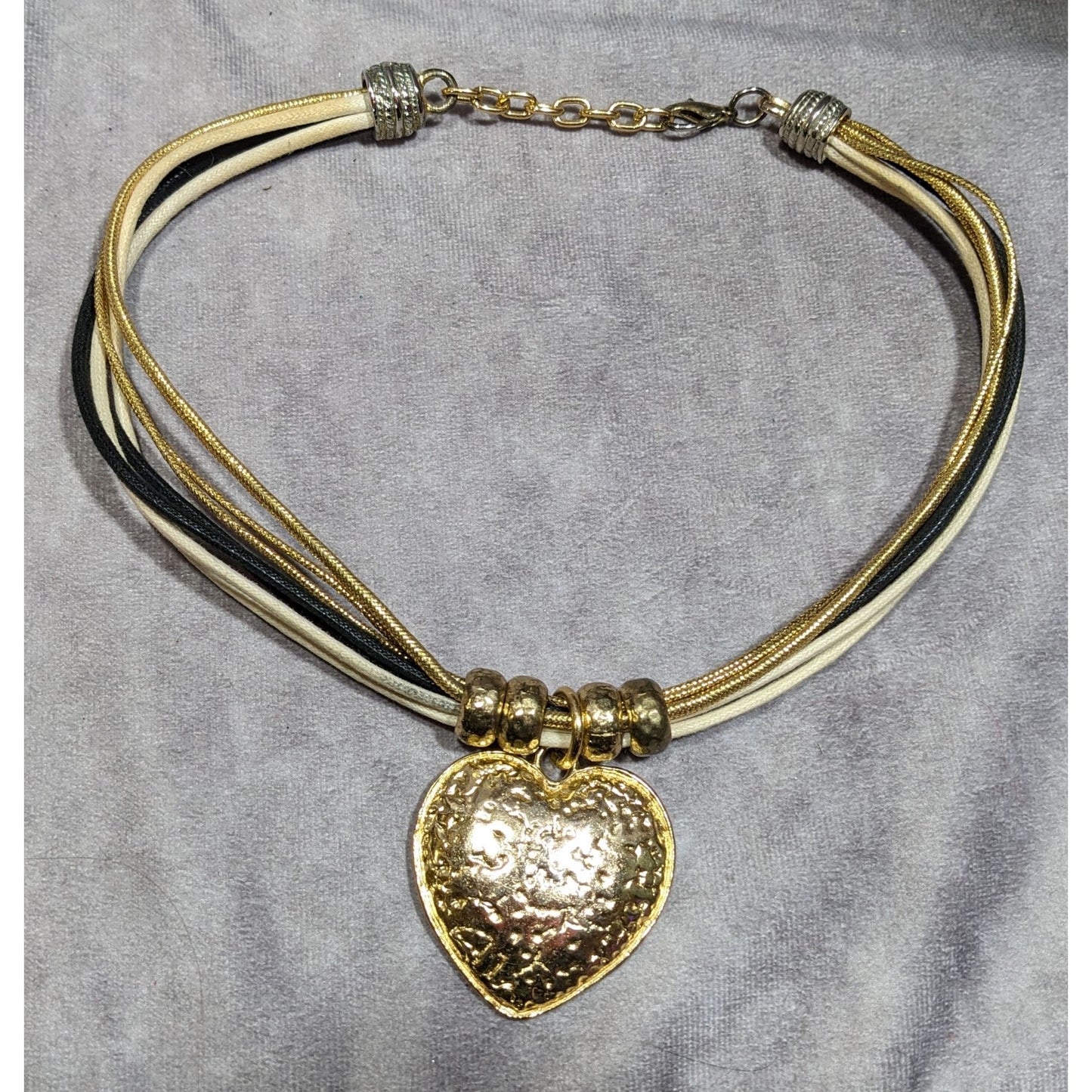 Funky Glam Textured Heart Gold Tone And Tan Pendant Necklace