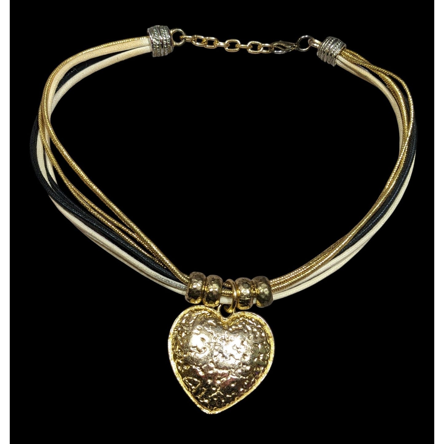 Funky Glam Textured Heart Gold Tone And Tan Pendant Necklace