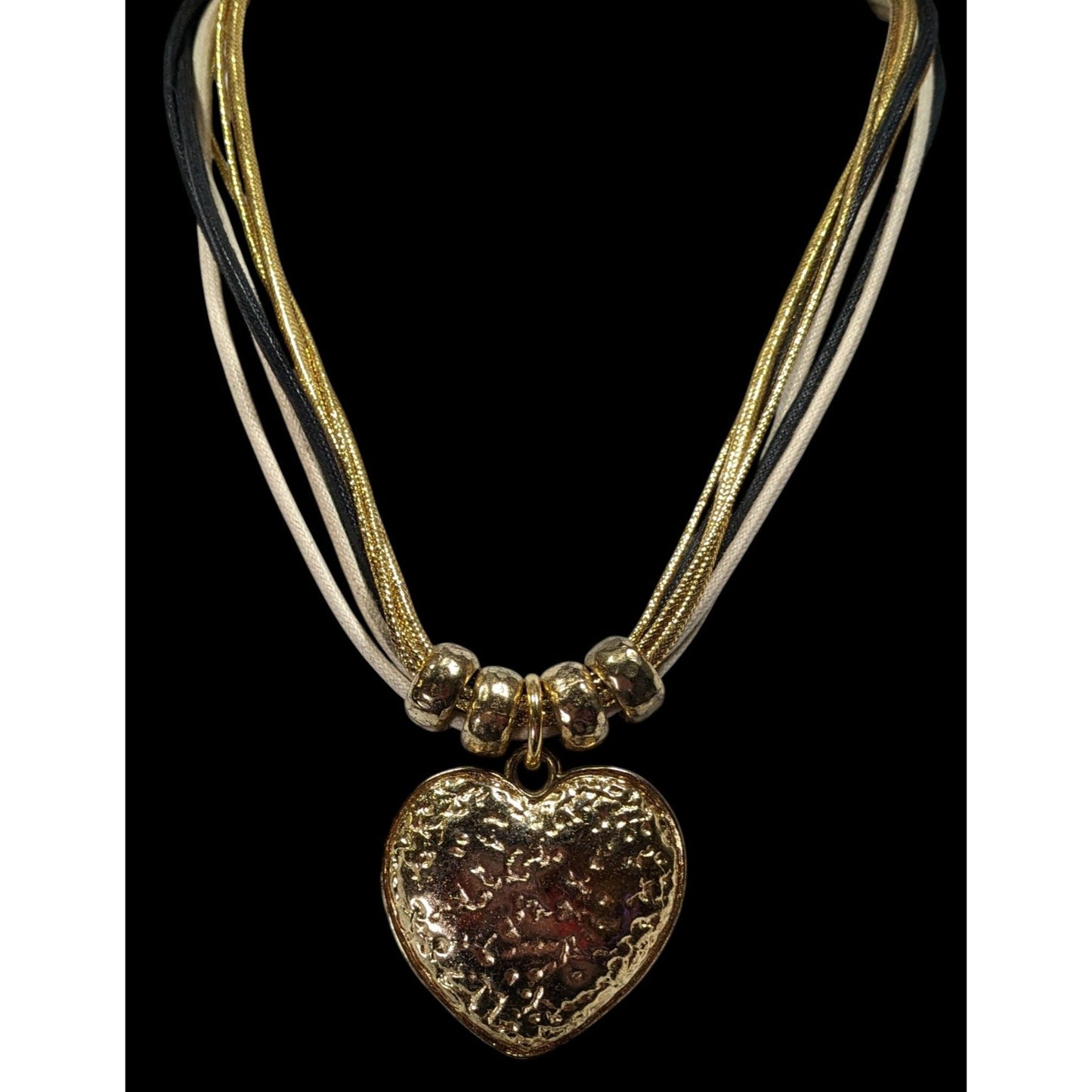 Funky Glam Textured Heart Gold Tone And Tan Pendant Necklace