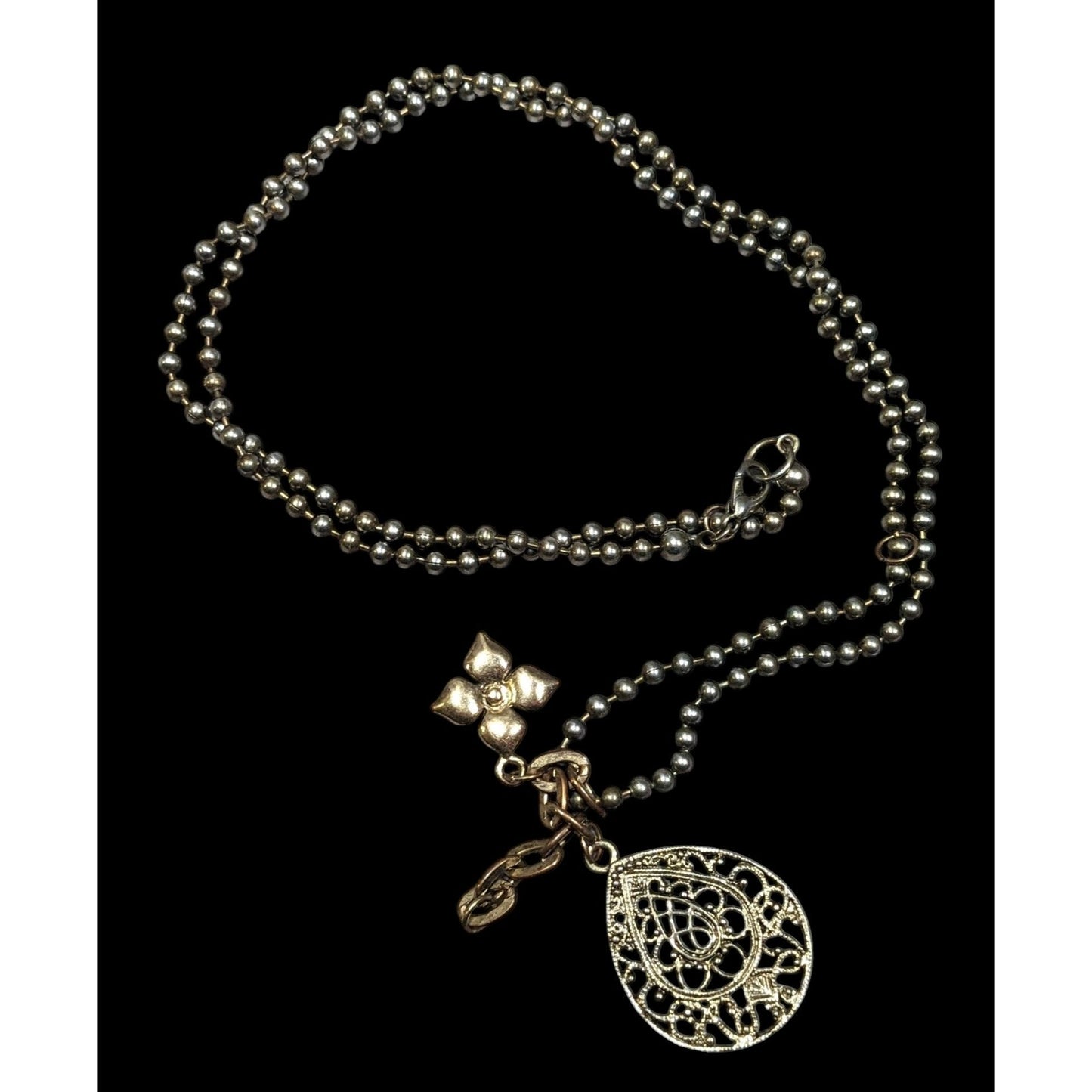 Bohemian Floral Gold Tone Charm Cluster Pendant Necklace