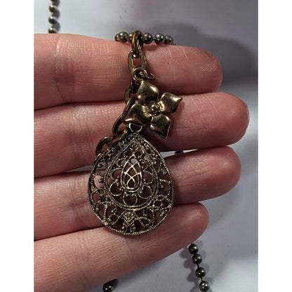 Bohemian Floral Gold Tone Charm Cluster Pendant Necklace
