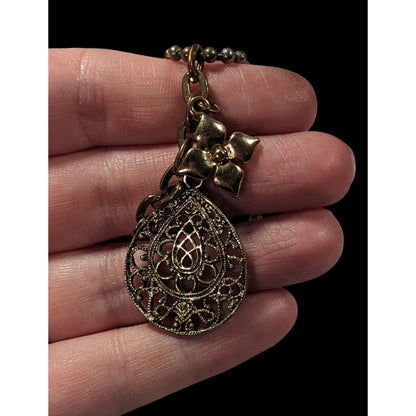 Bohemian Floral Gold Tone Charm Cluster Pendant Necklace