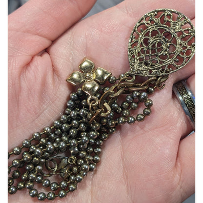 Bohemian Floral Gold Tone Charm Cluster Pendant Necklace