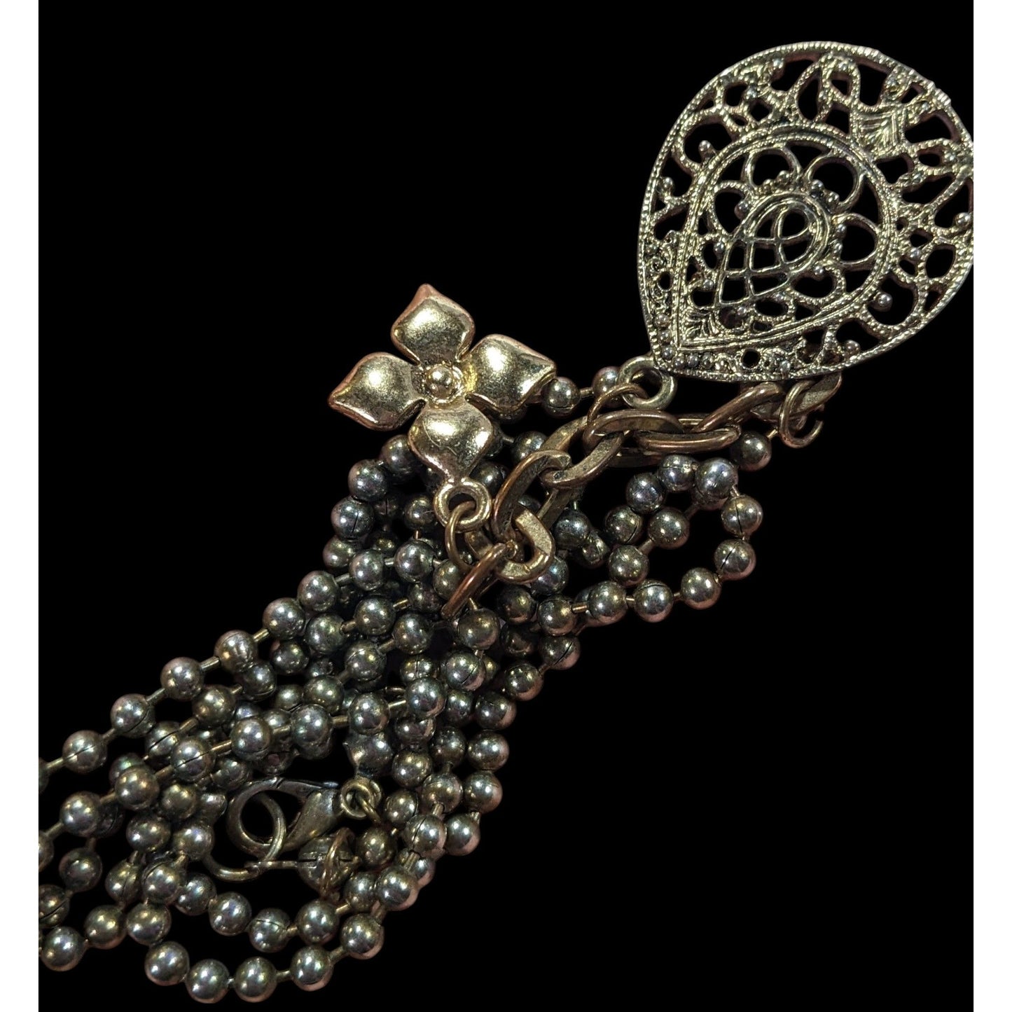 Bohemian Floral Gold Tone Charm Cluster Pendant Necklace