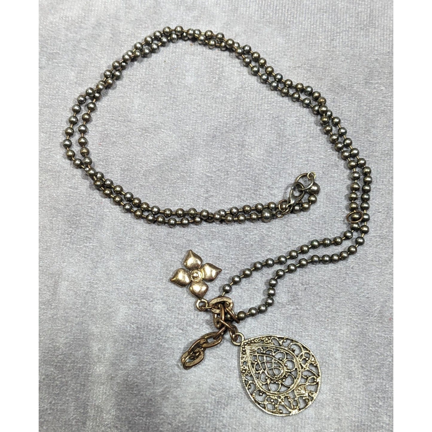 Bohemian Floral Gold Tone Charm Cluster Pendant Necklace