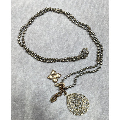 Bohemian Floral Gold Tone Charm Cluster Pendant Necklace