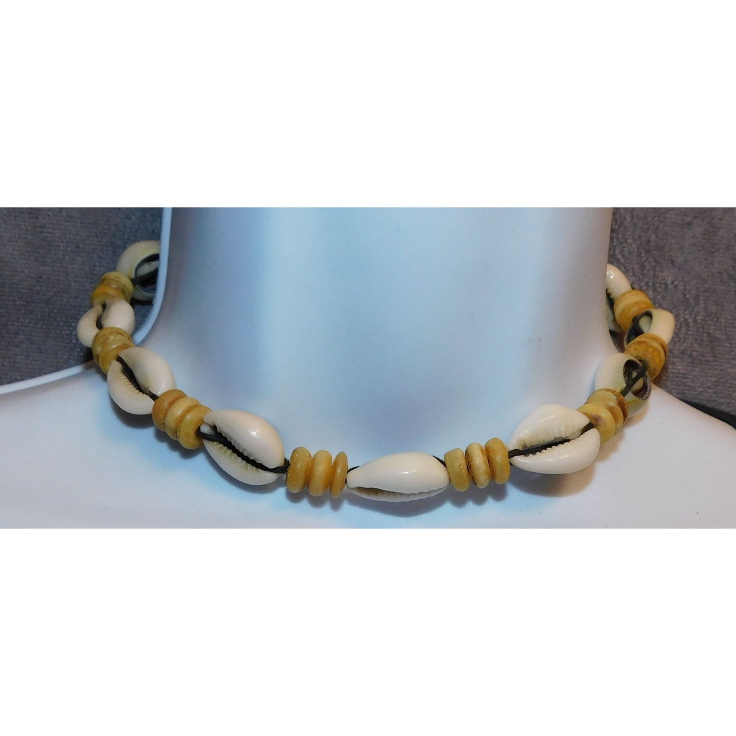 Vintage Beachy Sliced Cowrie Shell Tie On Necklace