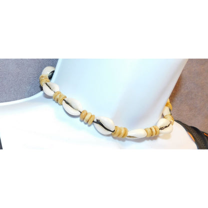 Vintage Beachy Sliced Cowrie Shell Tie On Necklace
