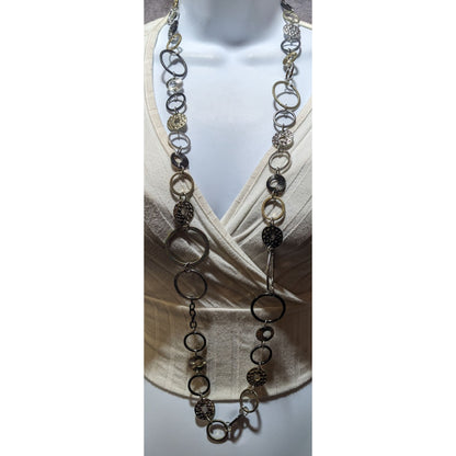 Lia Sophia Metallic Ring And Disc Necklace