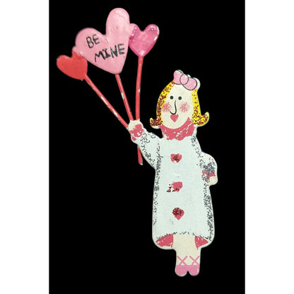 Vintage Valentine Be Min Balloon Painted Metal Brooch
