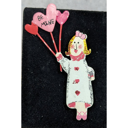Vintage Valentine Be Min Balloon Painted Metal Brooch