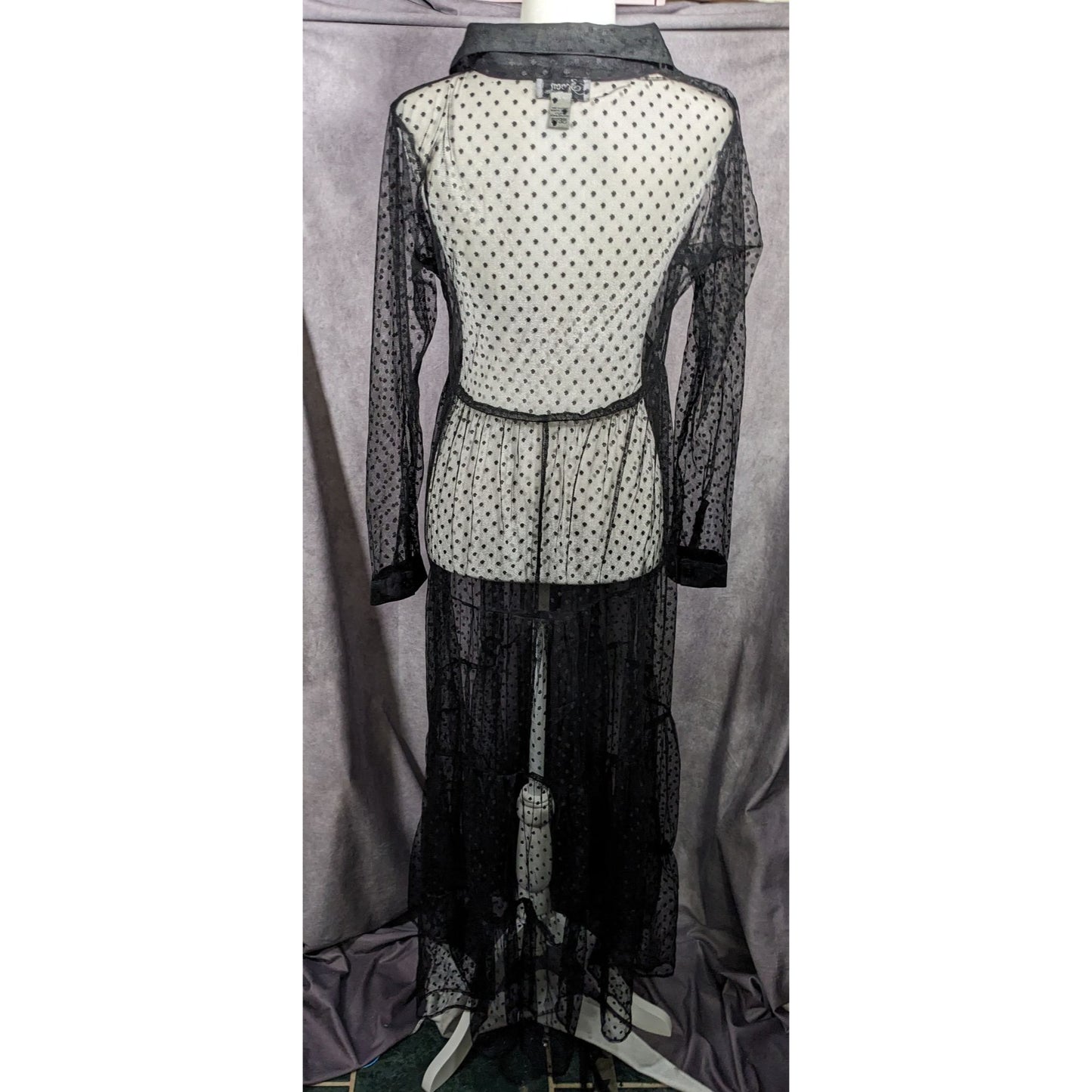 Vintage Spoon Jeans Sheer Black Polka Dot Maxi Dress