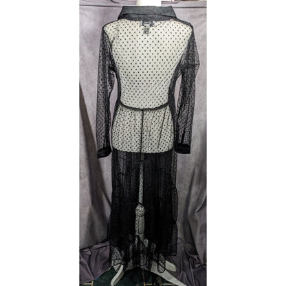 Vintage Spoon Jeans Sheer Black Polka Dot Maxi Dress