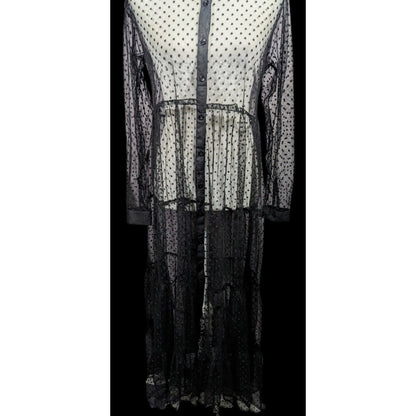 Vintage Spoon Jeans Sheer Black Polka Dot Maxi Dress
