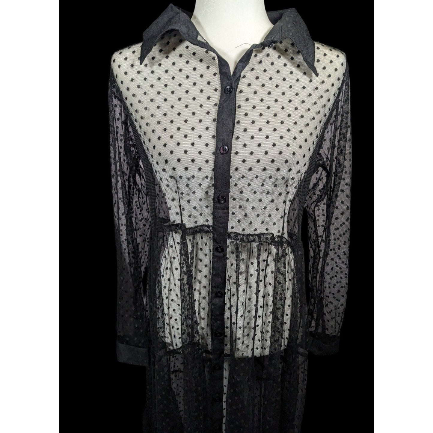 Vintage Spoon Jeans Sheer Black Polka Dot Maxi Dress