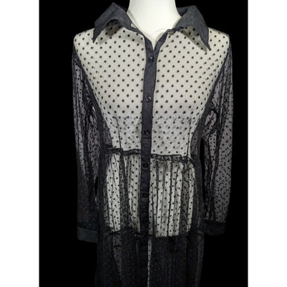 Vintage Spoon Jeans Sheer Black Polka Dot Maxi Dress