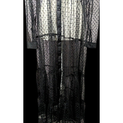 Vintage Spoon Jeans Sheer Black Polka Dot Maxi Dress