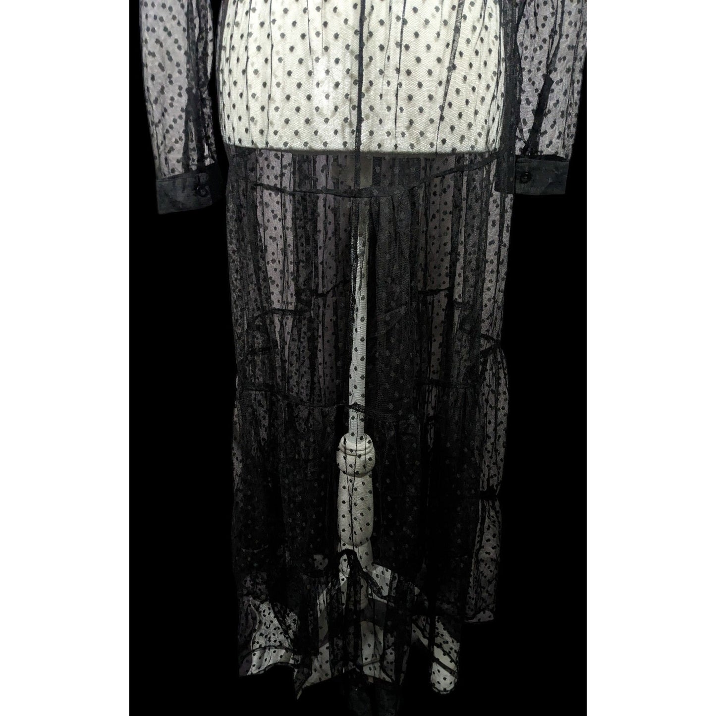 Vintage Spoon Jeans Sheer Black Polka Dot Maxi Dress