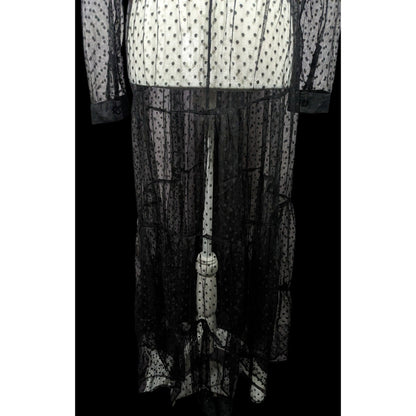 Vintage Spoon Jeans Sheer Black Polka Dot Maxi Dress