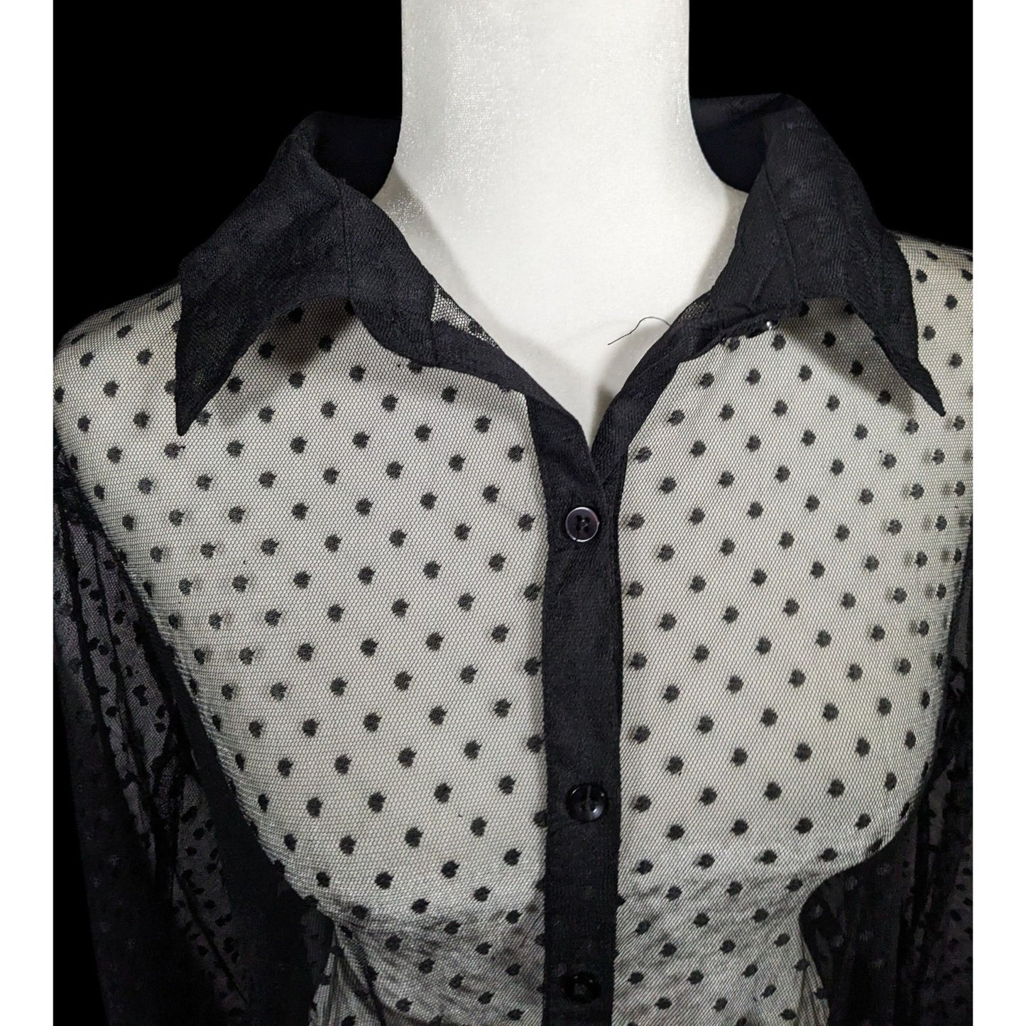 Vintage Spoon Jeans Sheer Black Polka Dot Maxi Dress