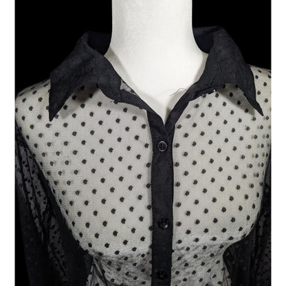 Vintage Spoon Jeans Sheer Black Polka Dot Maxi Dress