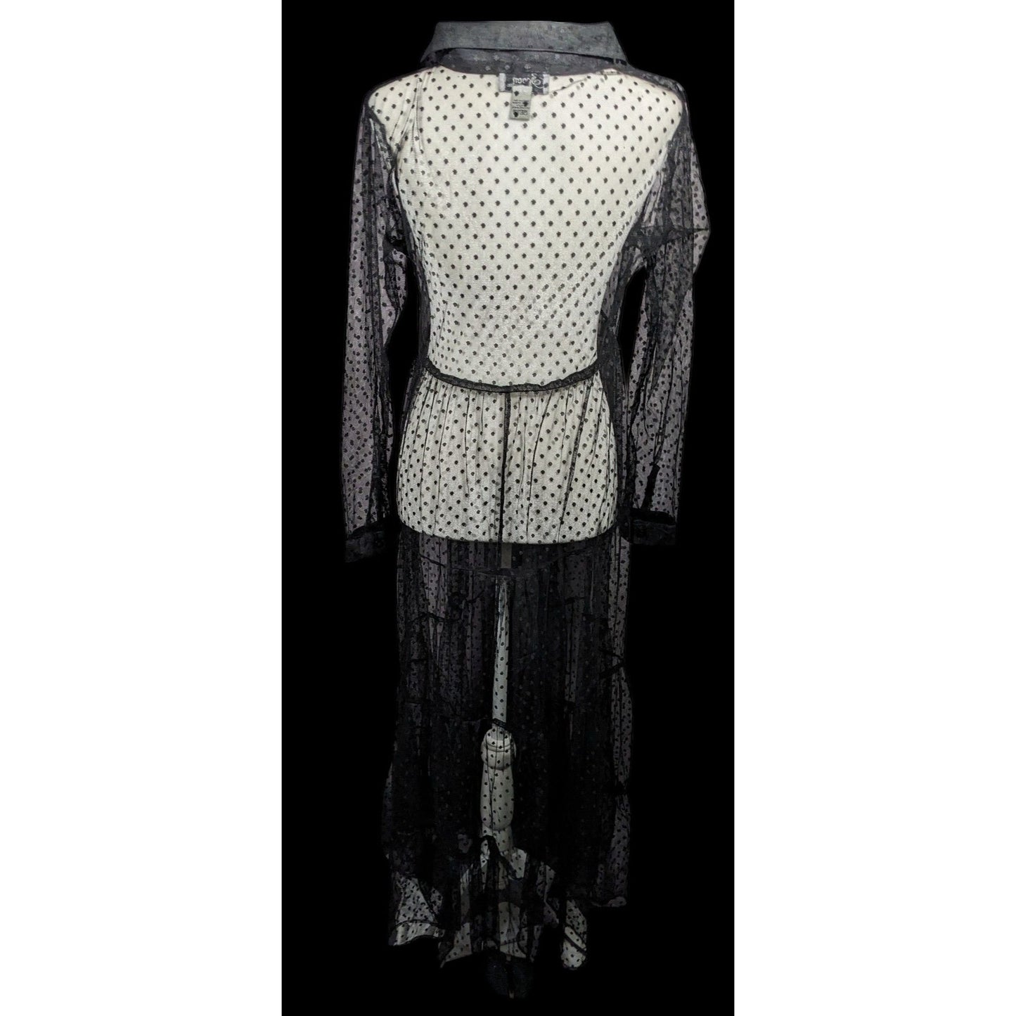 Vintage Spoon Jeans Sheer Black Polka Dot Maxi Dress