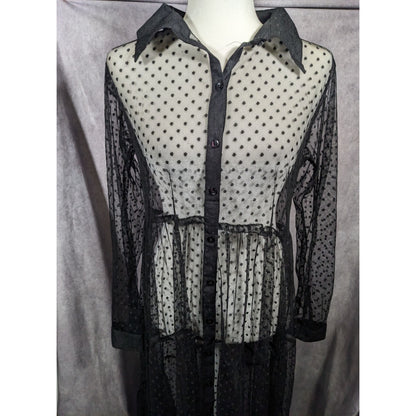 Vintage Spoon Jeans Sheer Black Polka Dot Maxi Dress