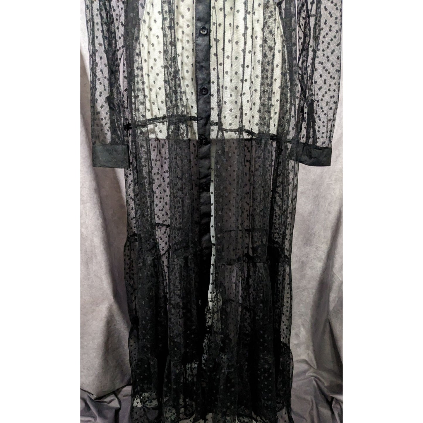 Vintage Spoon Jeans Sheer Black Polka Dot Maxi Dress