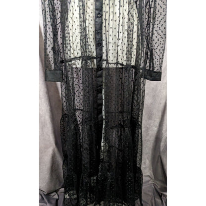 Vintage Spoon Jeans Sheer Black Polka Dot Maxi Dress