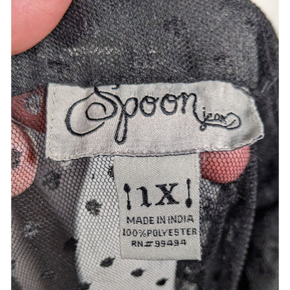 Vintage Spoon Jeans Sheer Black Polka Dot Maxi Dress