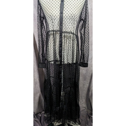 Vintage Spoon Jeans Sheer Black Polka Dot Maxi Dress