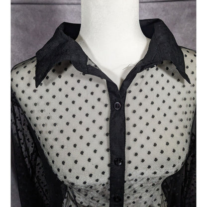 Vintage Spoon Jeans Sheer Black Polka Dot Maxi Dress