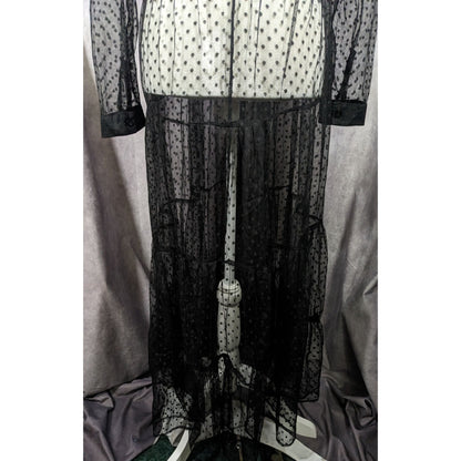 Vintage Spoon Jeans Sheer Black Polka Dot Maxi Dress